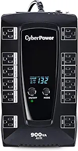 CyberPower AVRG900LCD Intelligent LCD UPS System, 900VA/480W, 12 Outlets, AVR, Compact
