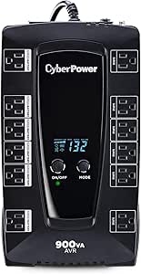 CyberPower AVRG900LCD Intelligent LCD UPS System, 900VA/480W, 12 Outlets, AVR, Compact
