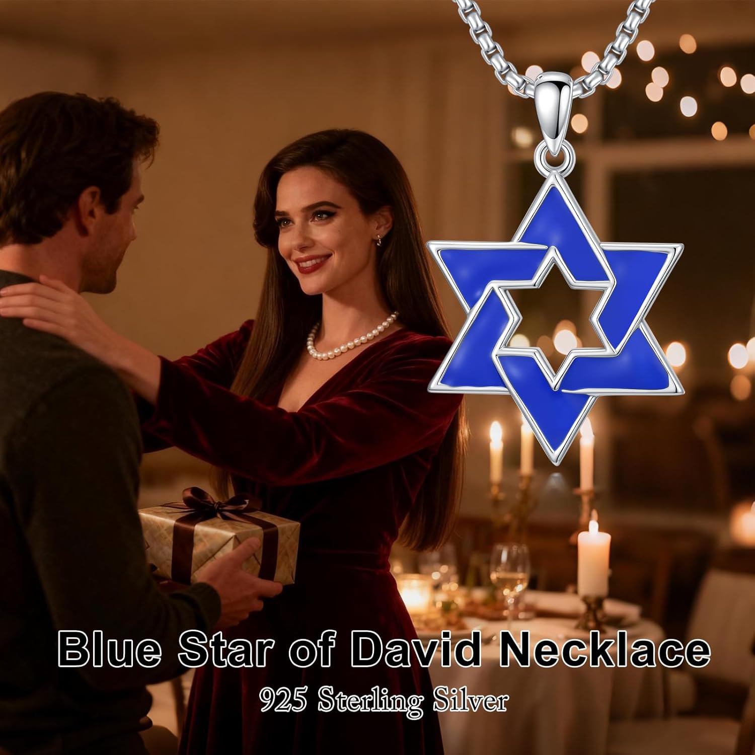Star of David Necklace 925 Sterling Silver Jewish Star Necklace Pendant Blue Estrella de David Jewelry for Men Women - Image 3