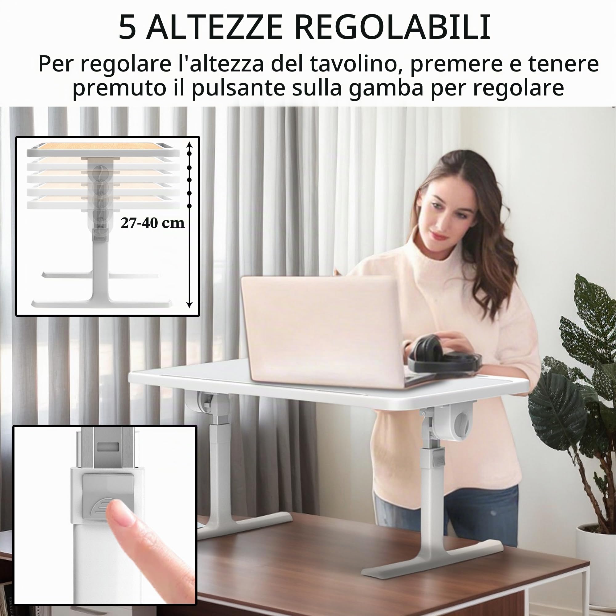 Soontrans Tavolino da Letto 60x40cm, Vassoio da Letto con Cassetto e Supporto per Tablet, Regolabile in Altezza und Angolo, Pieghevole, Tavolo da Letto per Letto, Divano, Pavimento(Colore del Legno)