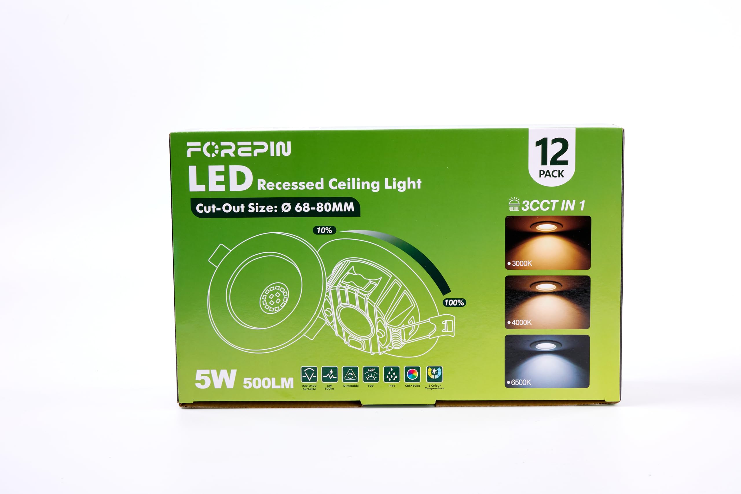 Reflektor LED wpuszczany, 5 W, 500 lm, możliwość ściemniania, 3CCT IP44