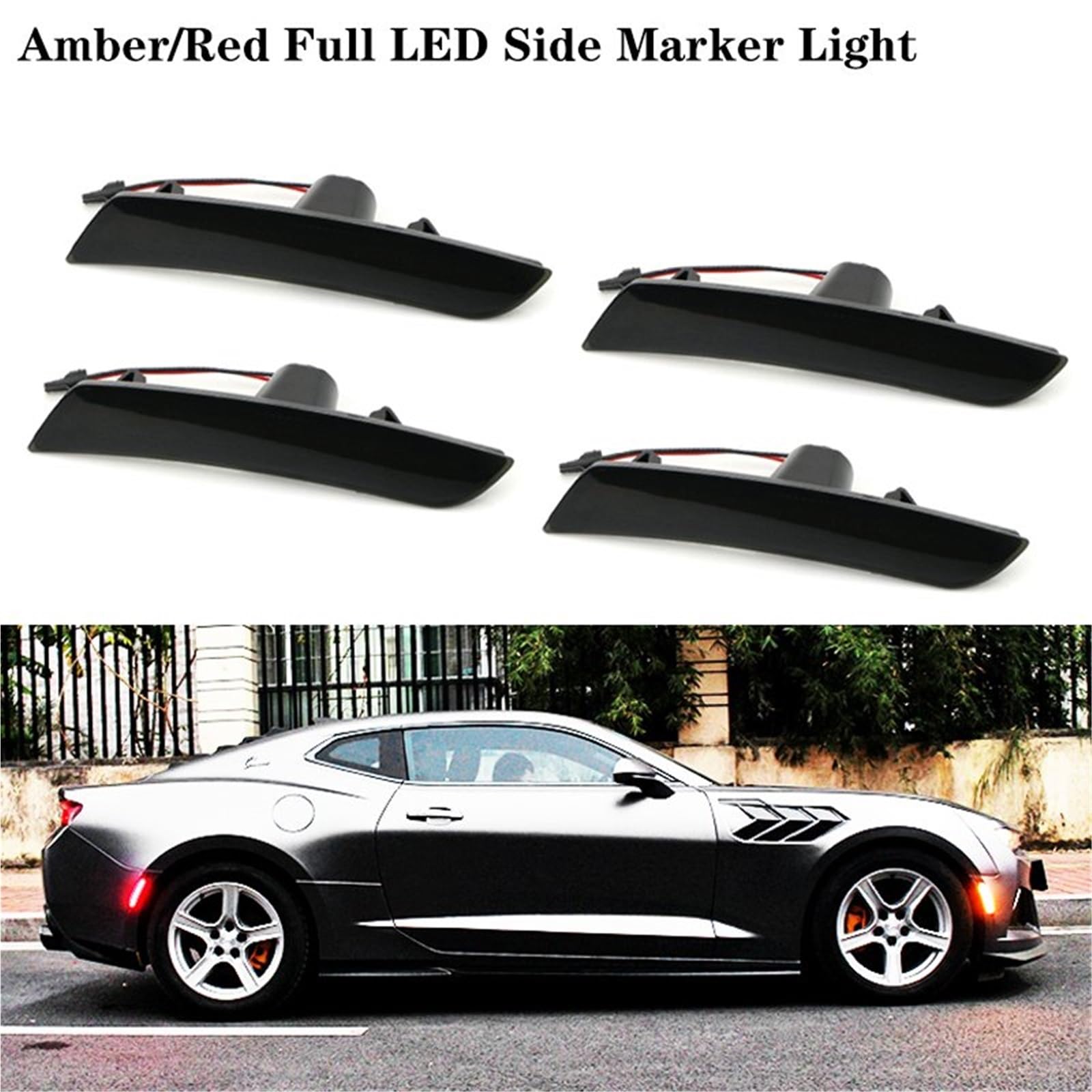 intermitente automóvil Para 6.a Generación Para Chevy Para Camaro 2016-up Lente Ahumada Delantera Ámbar Trasera LED Roja Indicador Lateral Coche Kit(Amber Red)