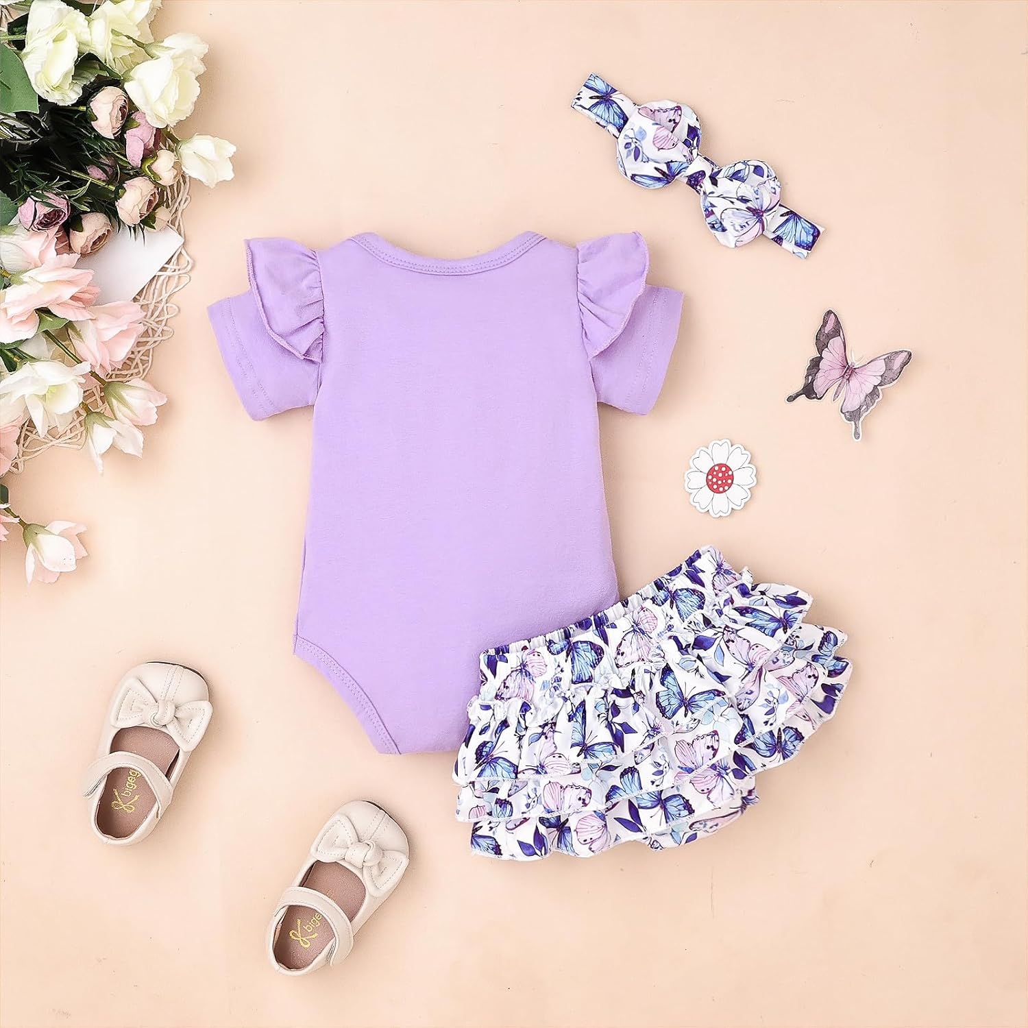 Baby Girl Summer Clothes Newborn Cute Outfits Ruffle Romper + Shorts + Headband 3pcs Short Set 0-18 Months - Image 3