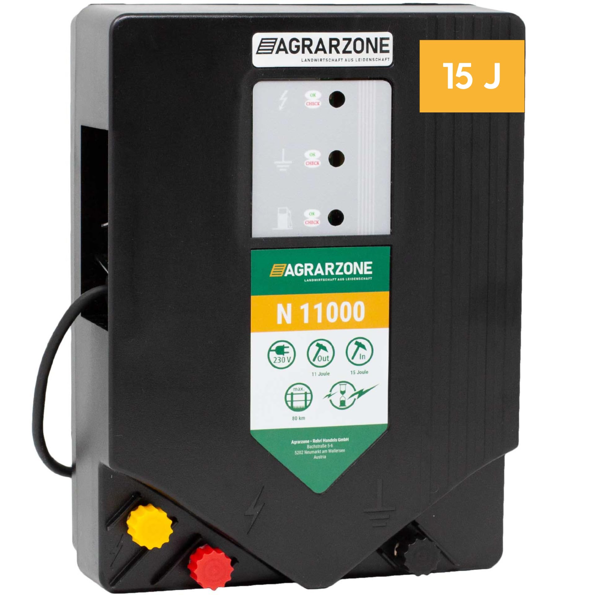 Agrarzone Elettrificatore per recinti N 11000 230V, 15 Joule - Potenza Estrema per la Difesa da Lupi e cinghiali (Fino a 80 km) - qualità Made in Germany, Robusto e con Spia LED