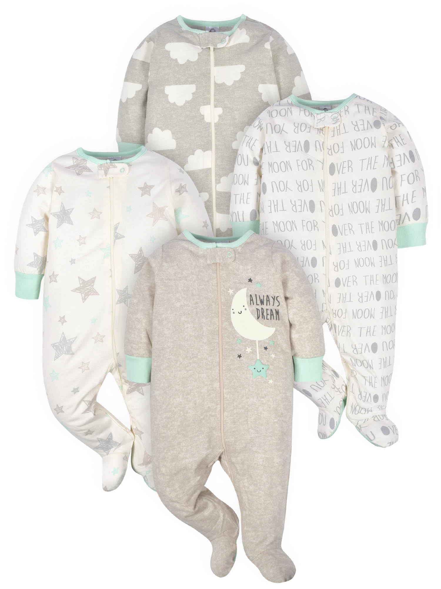 Lot de 4 grenouillères Gerber pour bébé avec motif éléphants et moufles anti-griffures