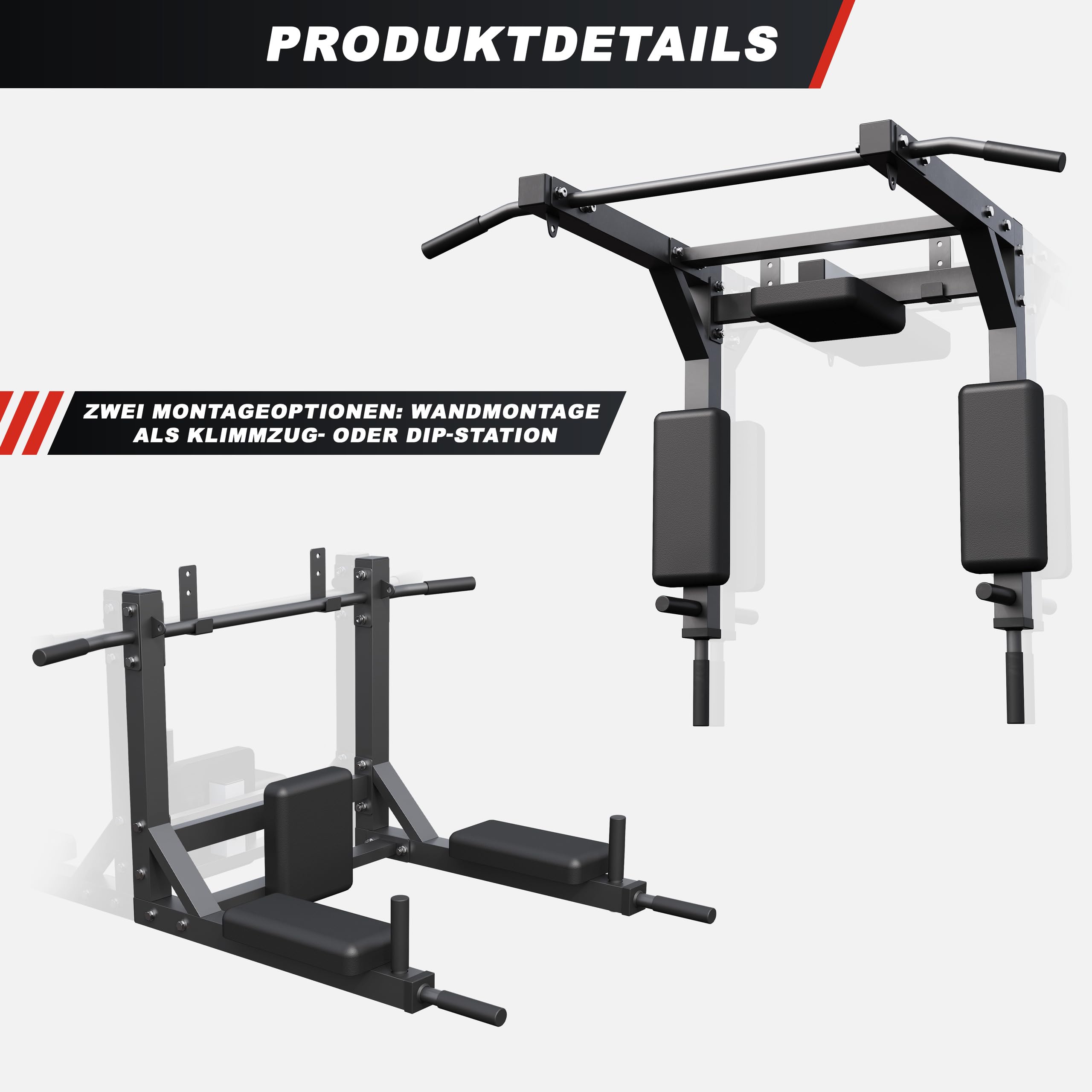 GORILLA SPORTS® Barra per Trazioni - 4in1, Multifunzione, Max 300 kg - Sbarra per Trazioni a Muro, Pull up Bar, Asta, Barra Fitness, Attrezzo per Trazioni in Casa, Muscle up Bar, Pullup, Palestra