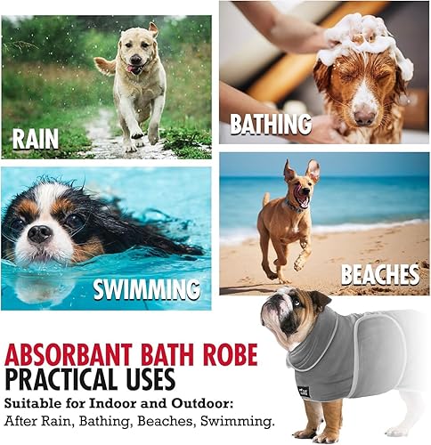 Miniatura 6 de Tuff Pupper Bata de baño para perro de secado rápido, toalla de felpa de 800 GSM, bata de baño súper absorbente para mascotas y cachorros, capucha