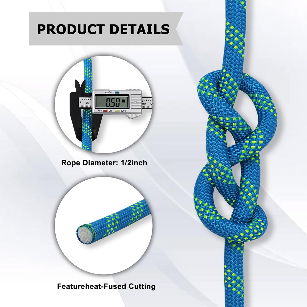 CUERDA DE NYLON DE 1/2 PULGADA Y 100 PIES, CUERDA DE ARBORISTA DE ESCALADA DOBLE TRENZADA DE Poliester Cuerda De Seguridad Para Tirar De Arboles Cuerda De Aparejo Nautico