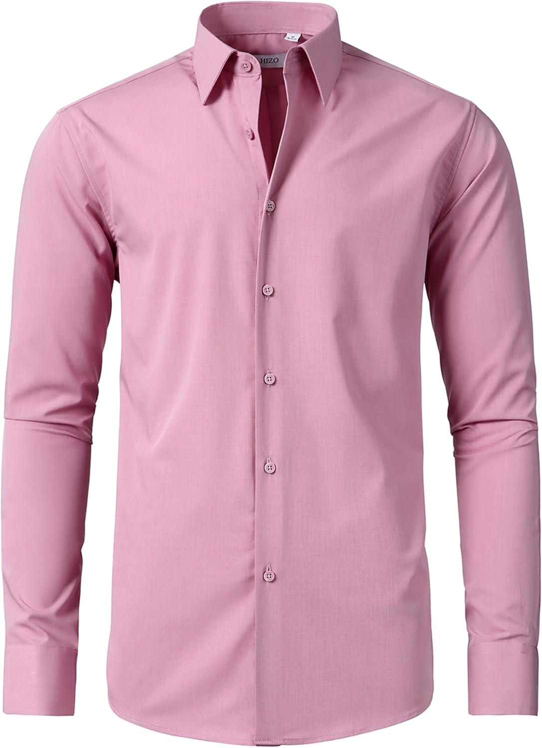 FAHIZO Men's Dress Shirt Casual Regular Fit Stretch Soild Long Sleeve Button Up Shirts