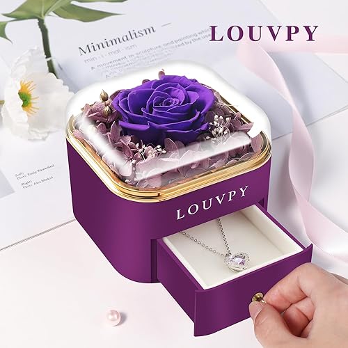 Miniatura 3 de LOUVPY Rosa eterna con collar  Regalos de San Valentín para ella  Regalos de aniversario para mujeresesposa  Rosa preservada para siempre real