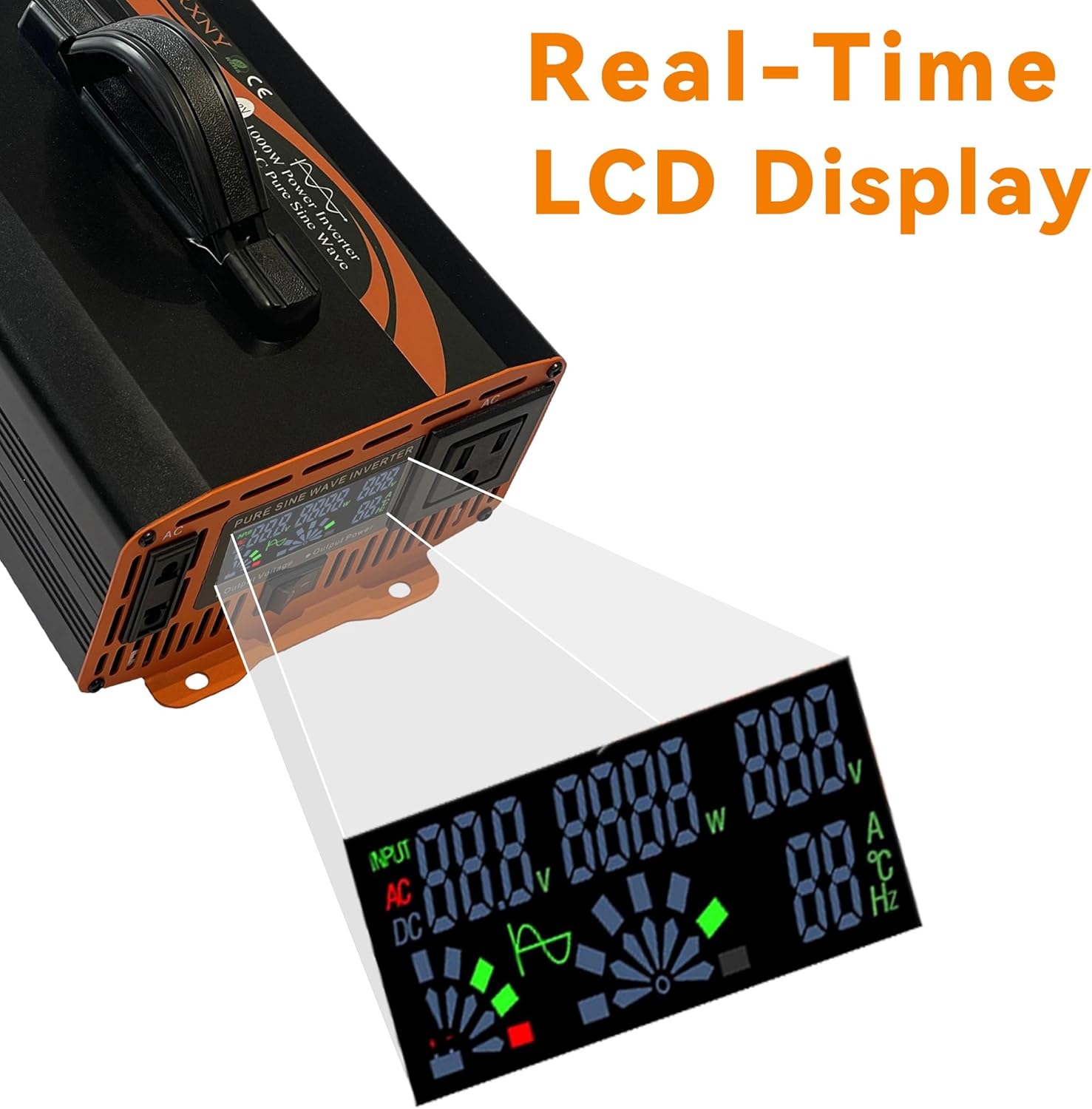 1000W Power Inverter 48V DC to 110V 120V AC Converter Pure Sine Wave LCD Display for RV Truck Camping Off Grid Home Solar with Handle