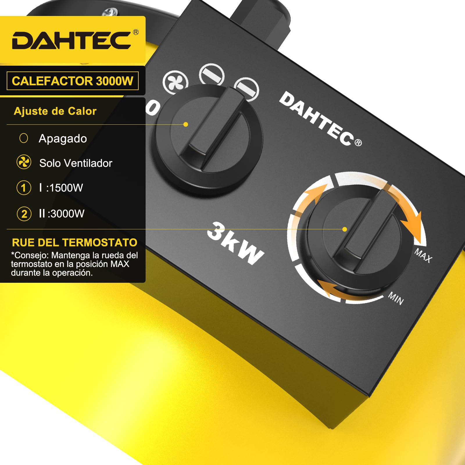 Calefactor Industrial 3000W - Calentador Aire Caliente Portatil - con Ajuste de ángulo de 0 a 25° y Termostato - Apto para Construcción, Garaje e Invernadero