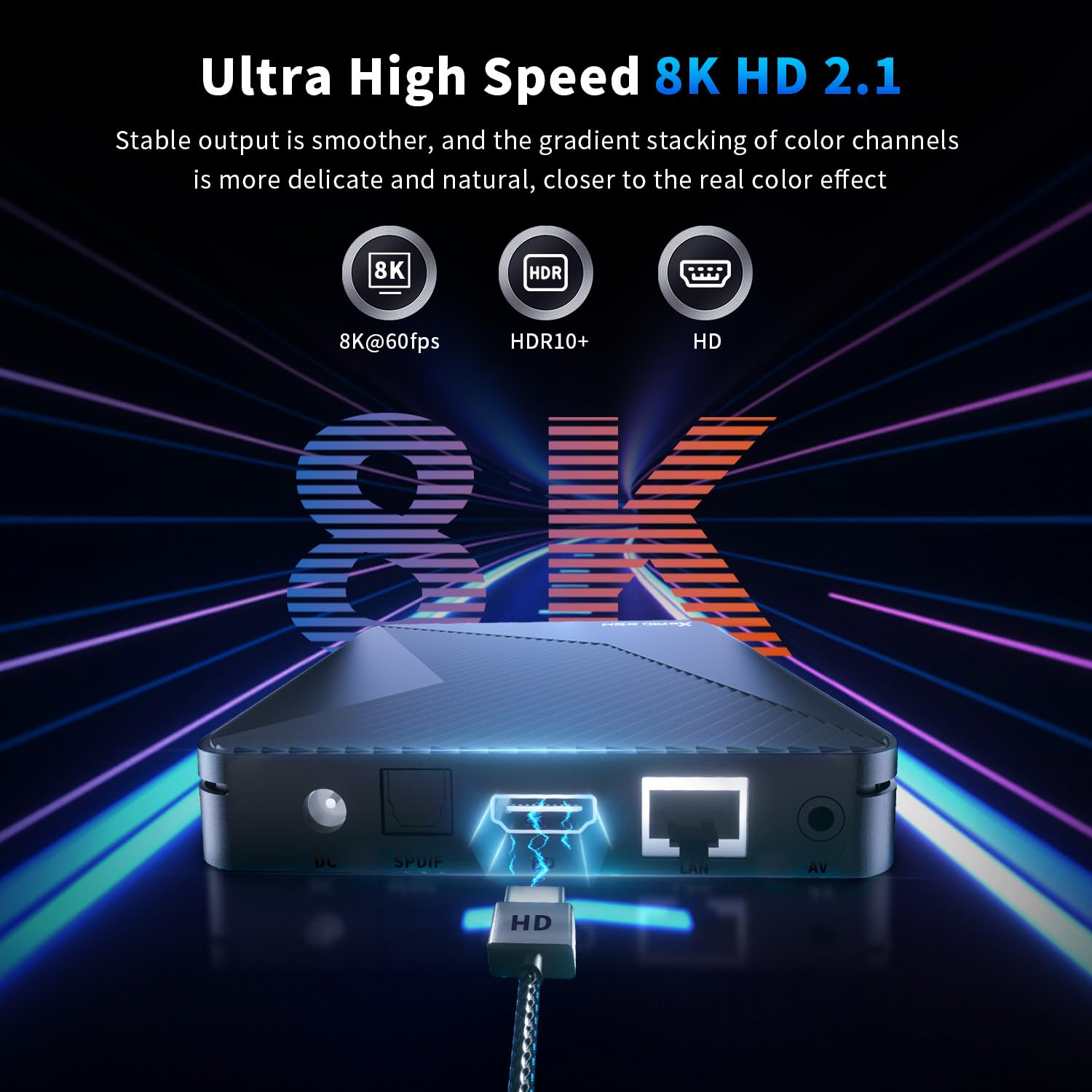 Android TV Box,X5M Android 14.0, 2 GB RAM, 16 GB ROM S905X5M 2,0 GHz, 64-bit, czterordzeniowy Cortex-A55, Mali-G310, obsługuje 2,4/5,0 GHz, WIFI6, BT5.0 1080P, 8K HDR10+ 1000M Ethernet HDMI