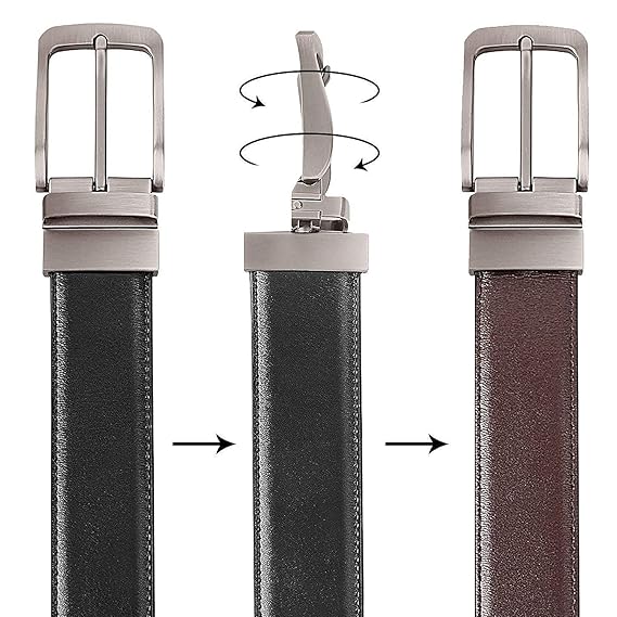 JUST-STYLE Men's PU Leather Reversible Belt (Black & Brown) Size (28-46) Formal/Regular