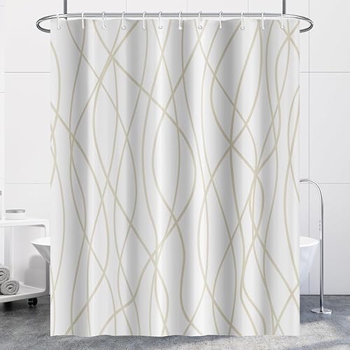 Miniatura 19 de Cortina de ducha pequeña a rayas gris claro degradado para baño, 36 x 72 pulgadas, juego de cortina de ducha geométrica para cabina de RV con Gris