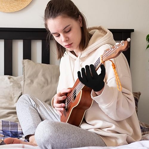 Miniatura 6 de Jiuguva Paquete de 4 guantes de guitarra, protectores de guitarra para hombres y mujeres, guantes de práctica para tocar instrumentos musicales,
