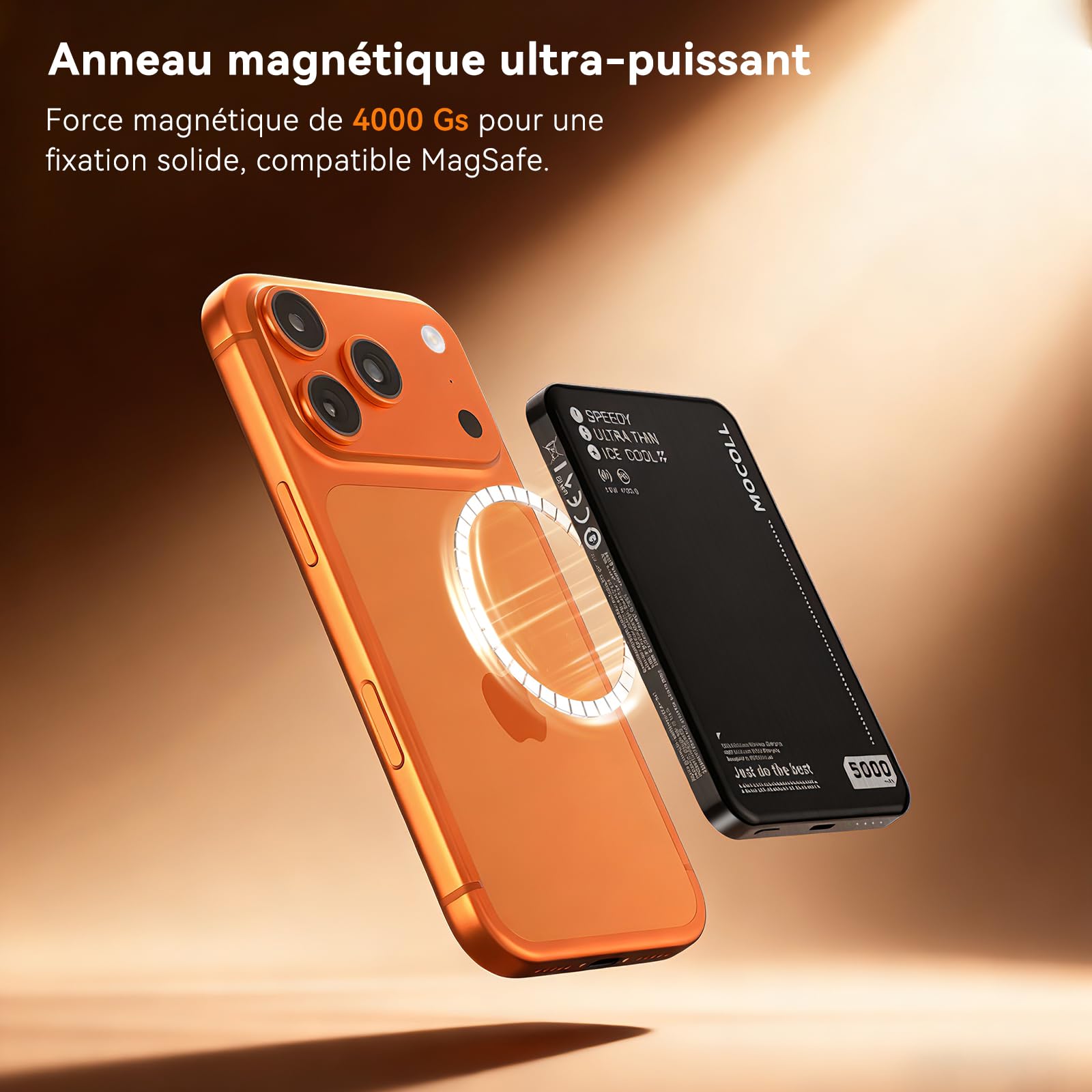 MOCOLL Batterie Externe 5000 mah, Batterie Externe iphone usbc Noir argenté