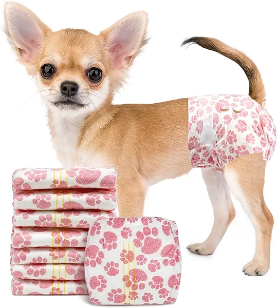 Dono Dog Diapers Female, Disposable Doggie Diapers, Super Absorbent Puppy Diapers with Adjustable Tail Hole, Wetness Indicator for Cats Doggy in Heat Period, XX-Small, 16 Count
