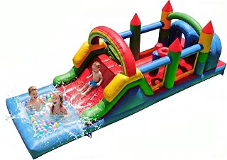 25FT Commercial Bounce House for Big Kids, Inflatable Obstacle Course with Safety UL1100W Blower, All Heavy Duty PVC, Water Slide, Deep Pool, Outdoor Summer Party Backyard Rental 25ft*8ft*8.2ft