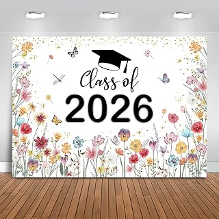 Wildflower Class of 2026 Backdrop Watercolor Floral 2026 Graduation Background Party Decorations Wildflower Themed 2026 Congrats Grad Prom Party Banner Photo Booth Prop (7x5ft)