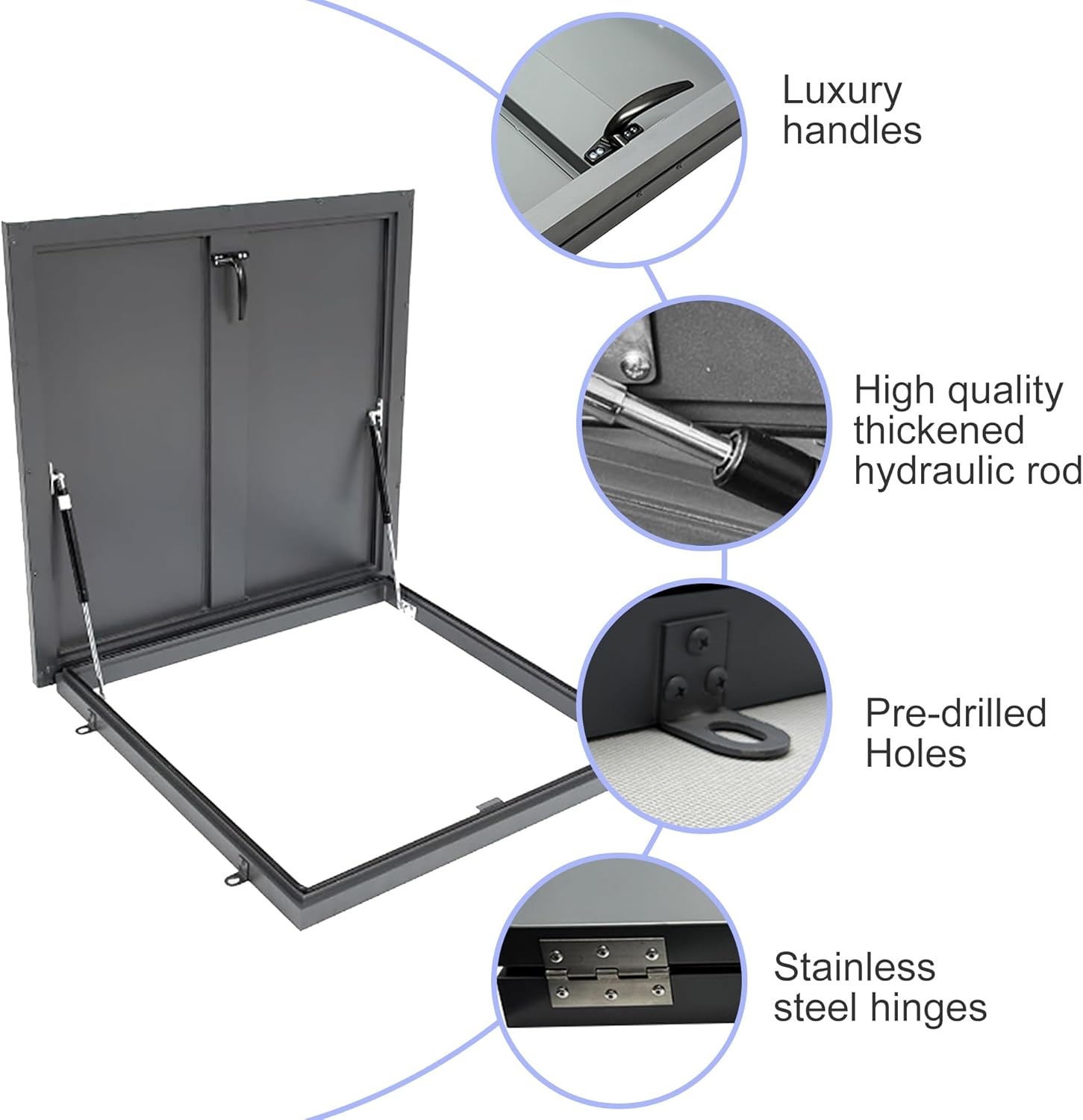 Galvanized Steel Roof Hatch Attic Skylight Escape Hatch with Aluminum Frame Gas Struts for Basement, Warehouse, Factory Use(Gray,27x27in/68.6x68.6cm)