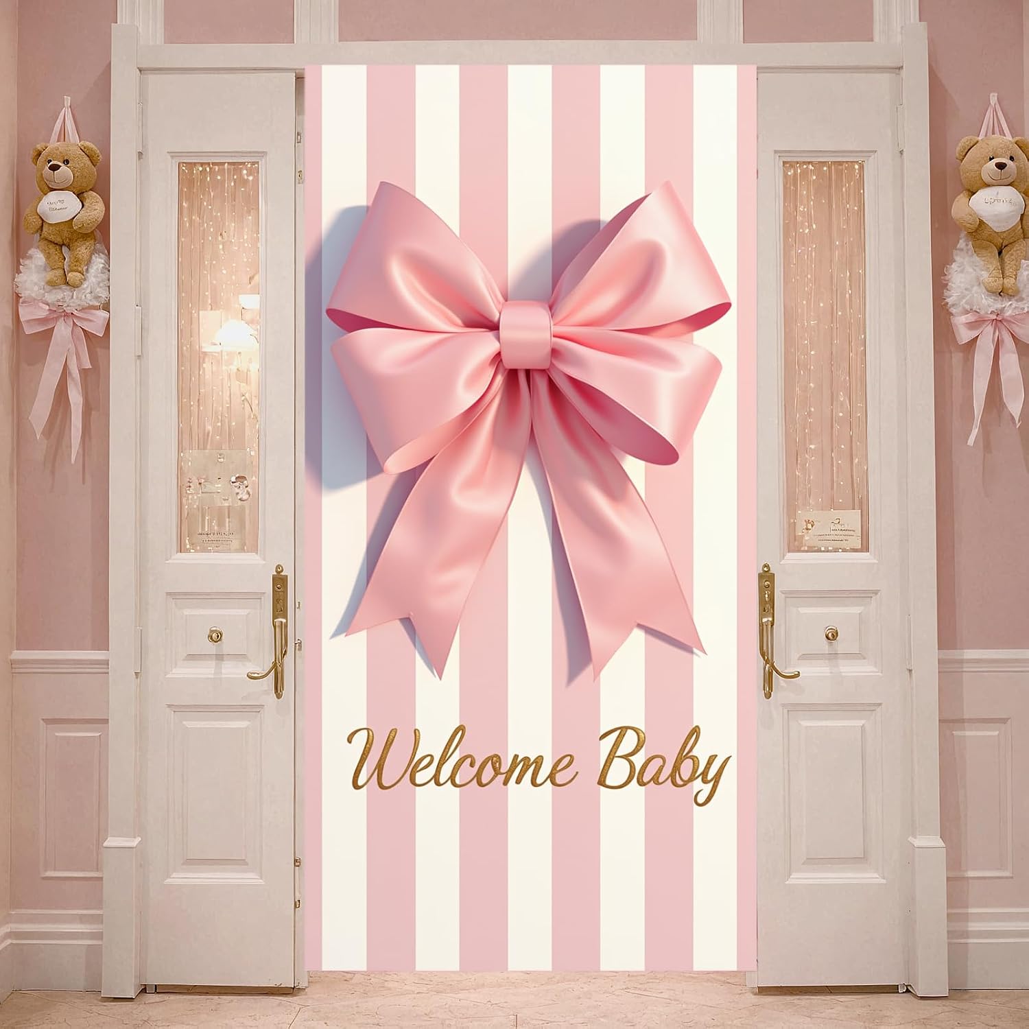 Pink Welcome Baby Girl Door Banner Welcome Baby Door Cover, 71x35 Inches image 5