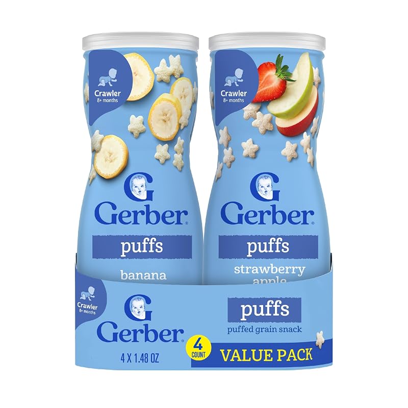 Gerber Baby Snacks Puffs Variety Pack, Banana & Strawberry Apple, 1.48 Ounce - 2 count of four packs, Package may vary, 1.48 Ounce (Pack of 8) 0 1.48 Ounce (Pack of 8)