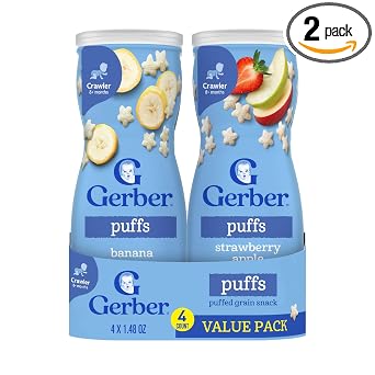 Gerber Baby Snacks Puffs Variety Pack, Banana & Strawberry Apple, 1.48 Ounce - 2 count of four packs, Package may vary, 1.48 Ounce Pack of 8