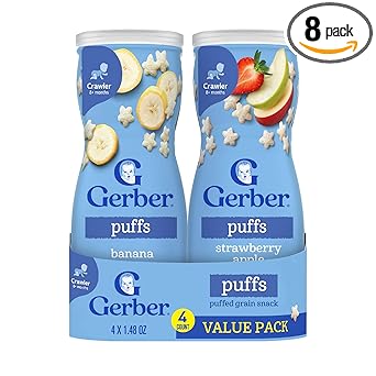 Gerber Baby Snacks Puffs Variety Pack, Banana & Strawberry Apple, 1.48 Ounce - 2 count of four packs, Package may vary, 1.48 Ounce (Pack of 8)