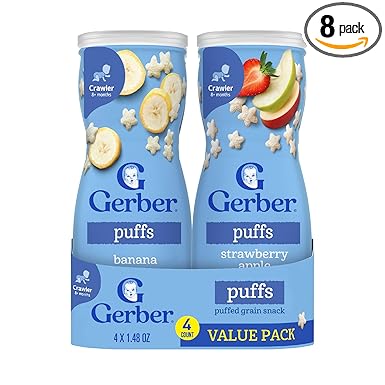Gerber Baby Snacks Puffs Variety Pack, Banana & Strawberry Apple, 1.48 Ounce - 2 count of four packs, Package may vary, 1.48 Ounce (Pack of 8)
