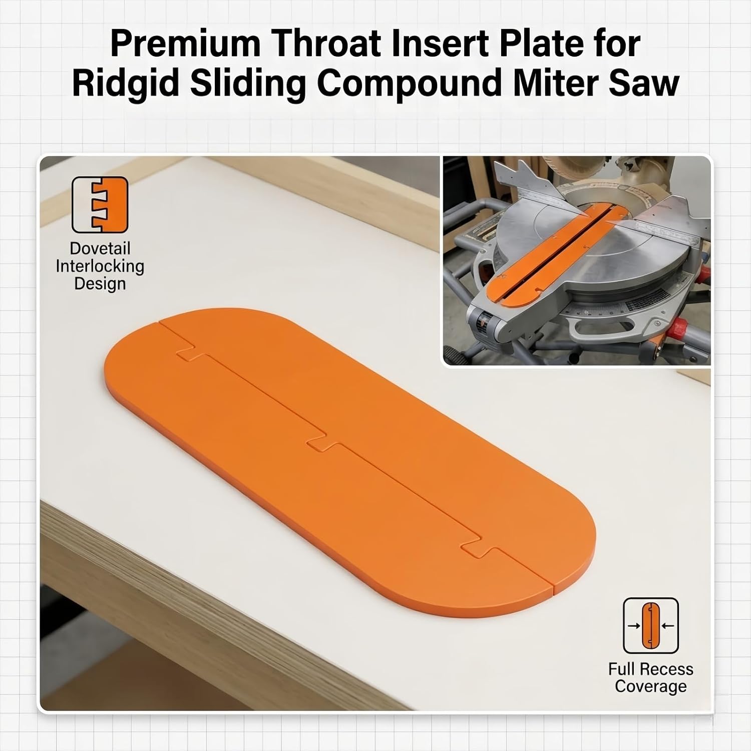 Compatible with Ridgid Miter Saw Throat Insert Plate, Kerf Board Replacement Compatible with Ridgid MS1290LZA MS1290LZ1, Dovetail Joint Dual-Board Design, 2pc