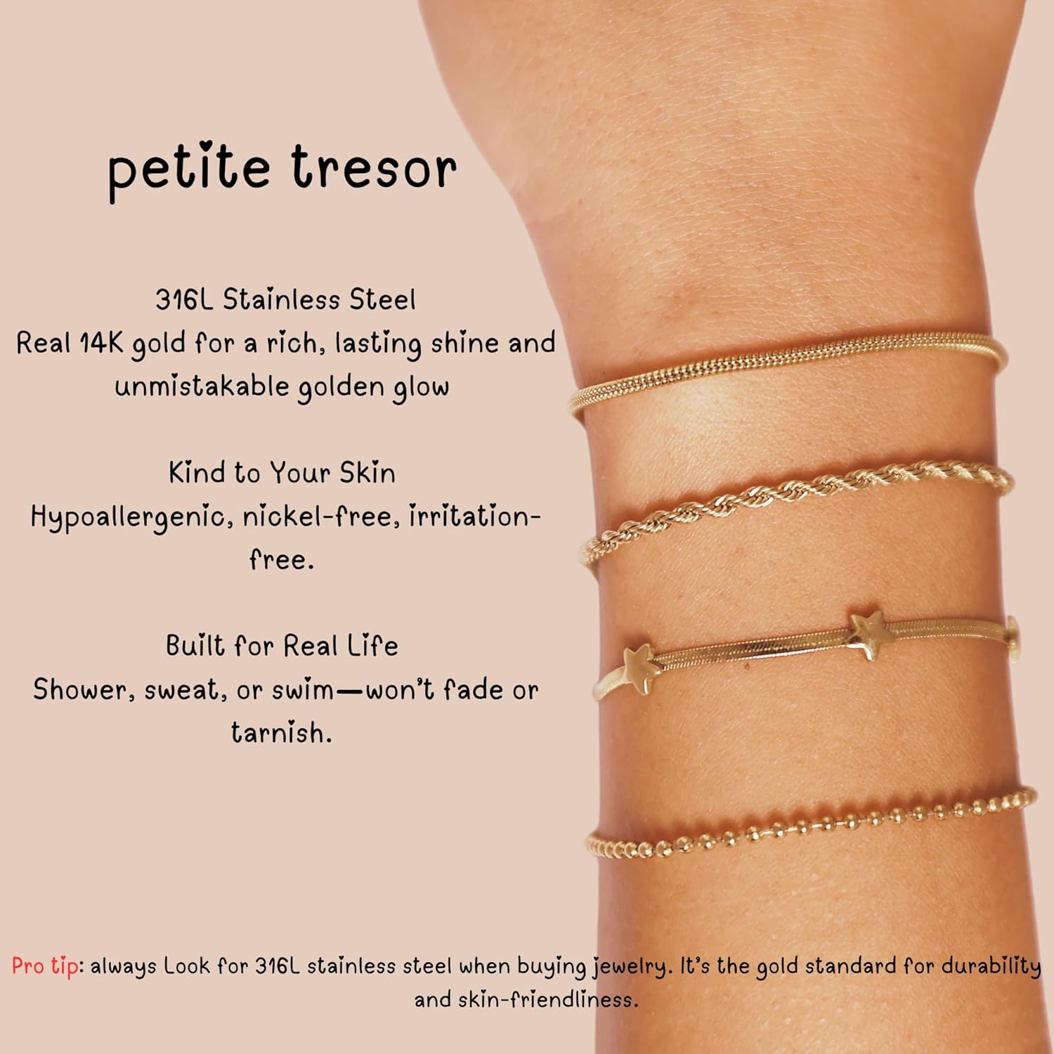 14K Real Gold Plated Jewelry Set for Women, Waterproof Gold Bracelets for Women, Premium– Non-Tarnish, Dainty & Cute Jewelry, bracelets for women trendy. gold plated bracelets for women