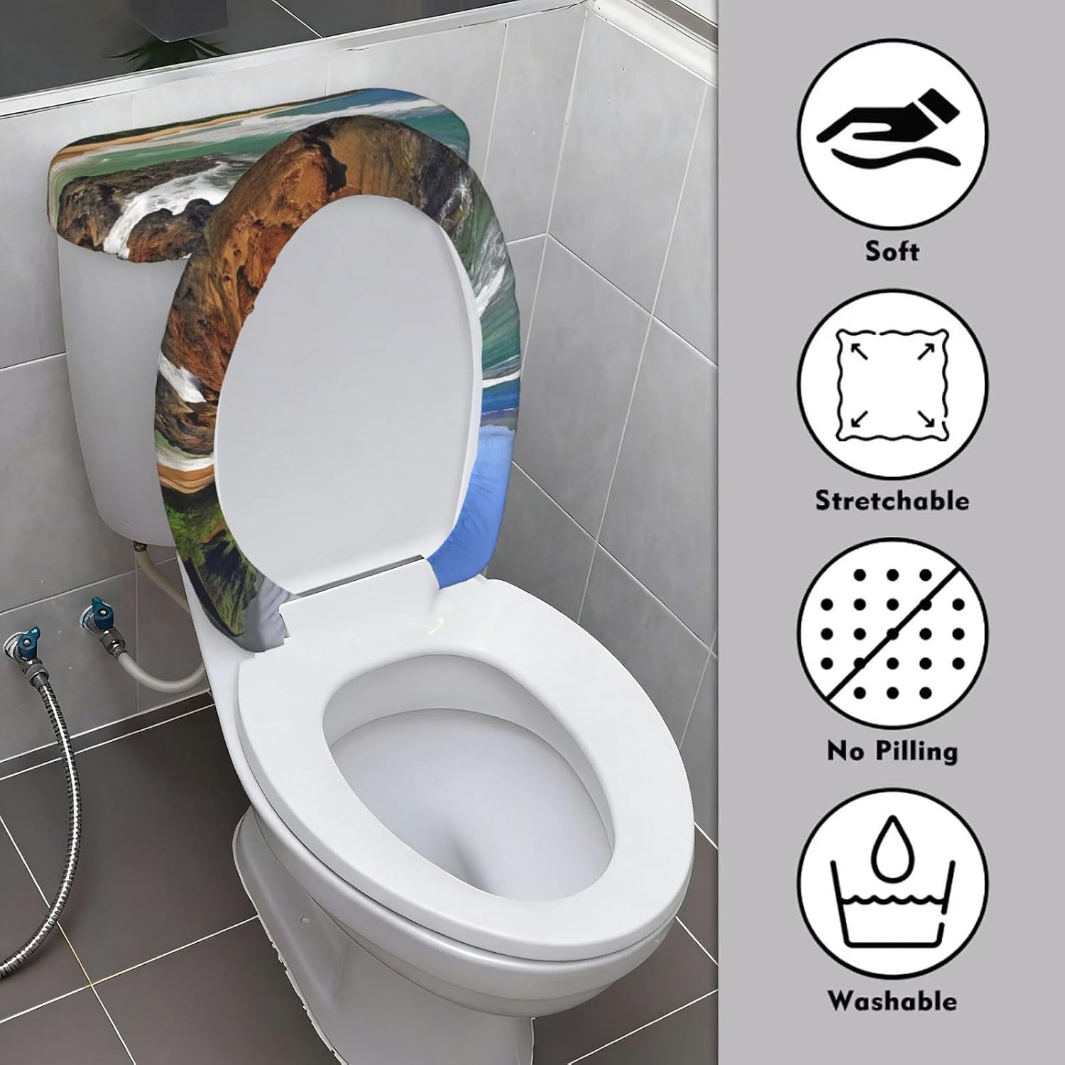 Kauai Hawaii Seashore Toilet Tank Cover And Toilet Lid Cover Set Stretch Bathroom Toilet Lid Seat Cover