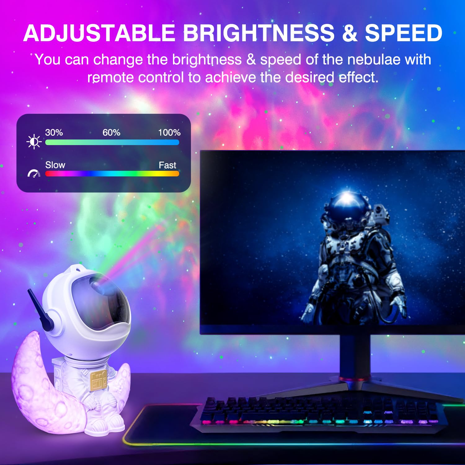 MAKTUL Astronaut Sternenhimmel Projektor – Mit Bluetooth Lautsprecher, 8 Licht- & Soundmodi, Fernbedienung, 360° Drehbar