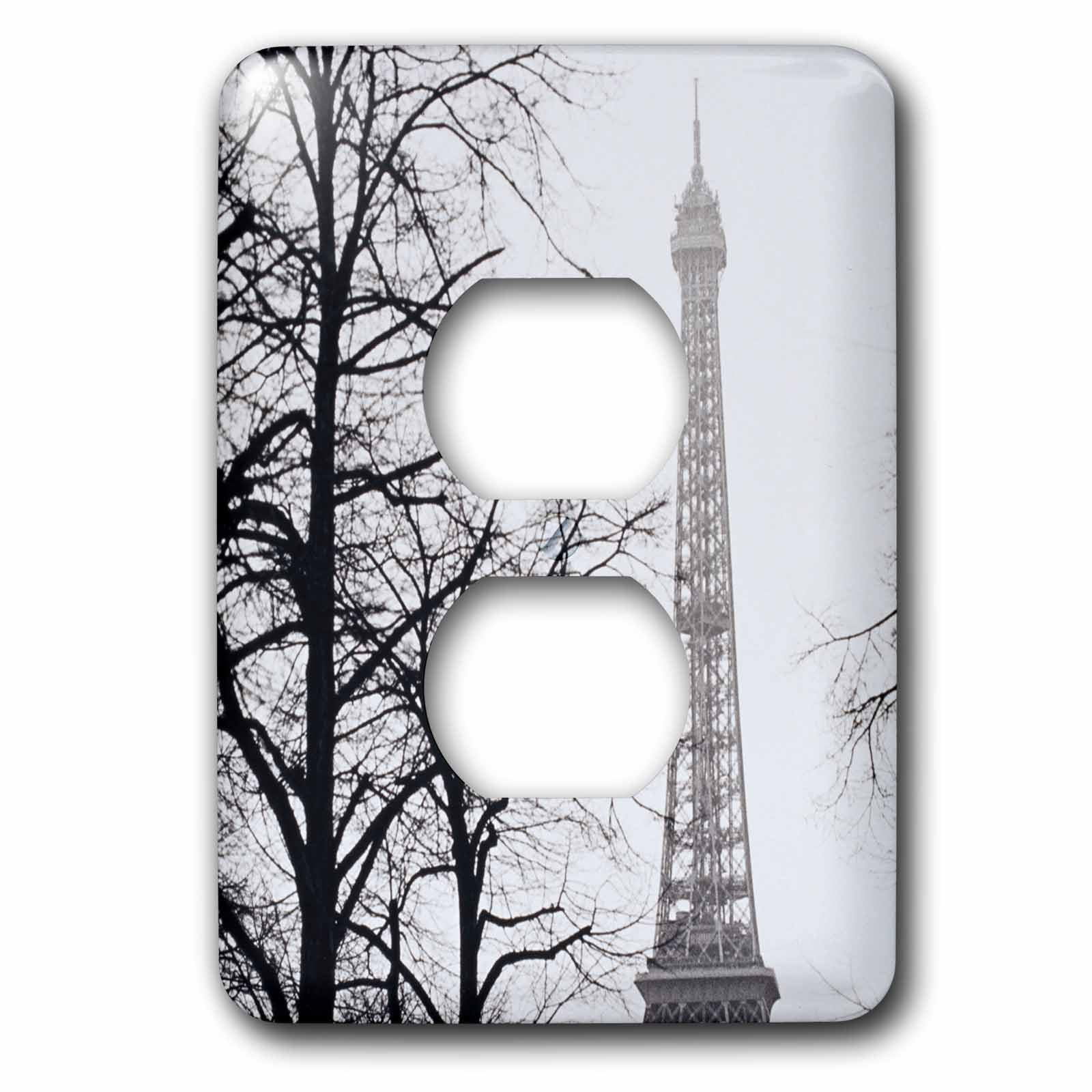 Tour Eiffel en hiver camoufler une prise double murale plaque déco