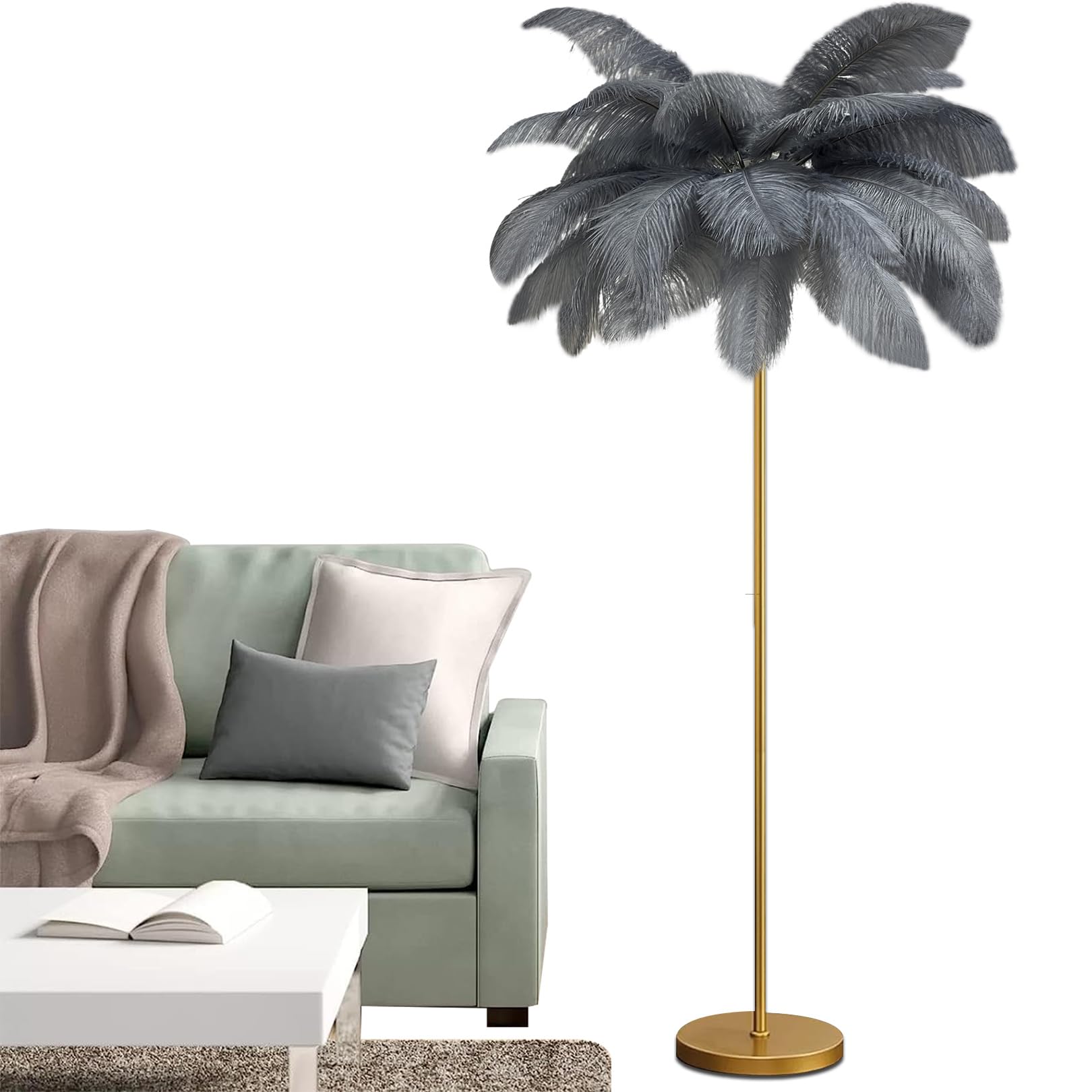 Lampe de sol LED en plumes d'autruche design luxe pour chambre adulte