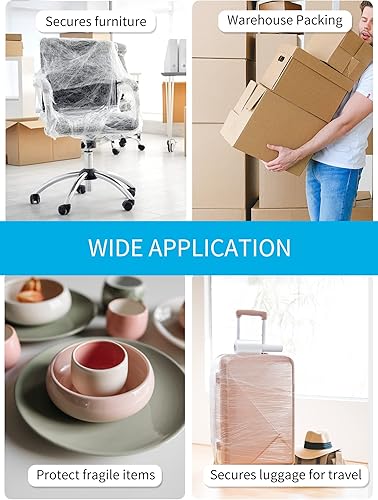 Miniatura 4 de JARLINK Paquete de 4 películas elásticas, 5 pulgadas, 1000 pies, mini resistencia industrial hasta un 500% de envoltura retráctil elástica con asas,