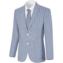 Mens Seersucker Suit Jacket Summer Blazer Slim Fit Sport Coats Tux Jackets
