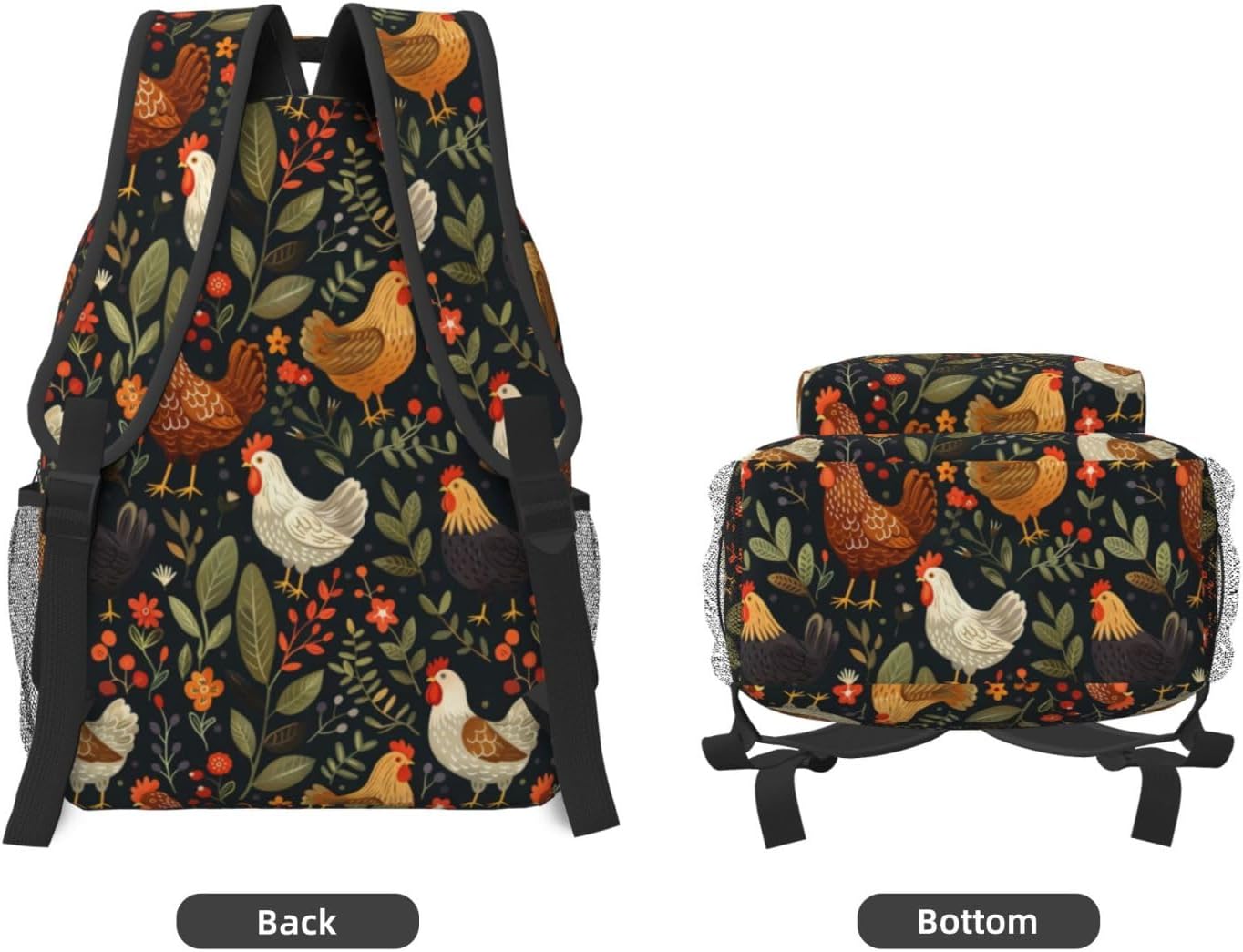 Farmhouse Chicken Backpack, Laptop Travel School Polyester Cute Chick Backpacks for Women Kids, Sports Work Back Pack Casual Daypack, Lightweight Rucksack Gifts for Hiking Gym Camping - Image 3