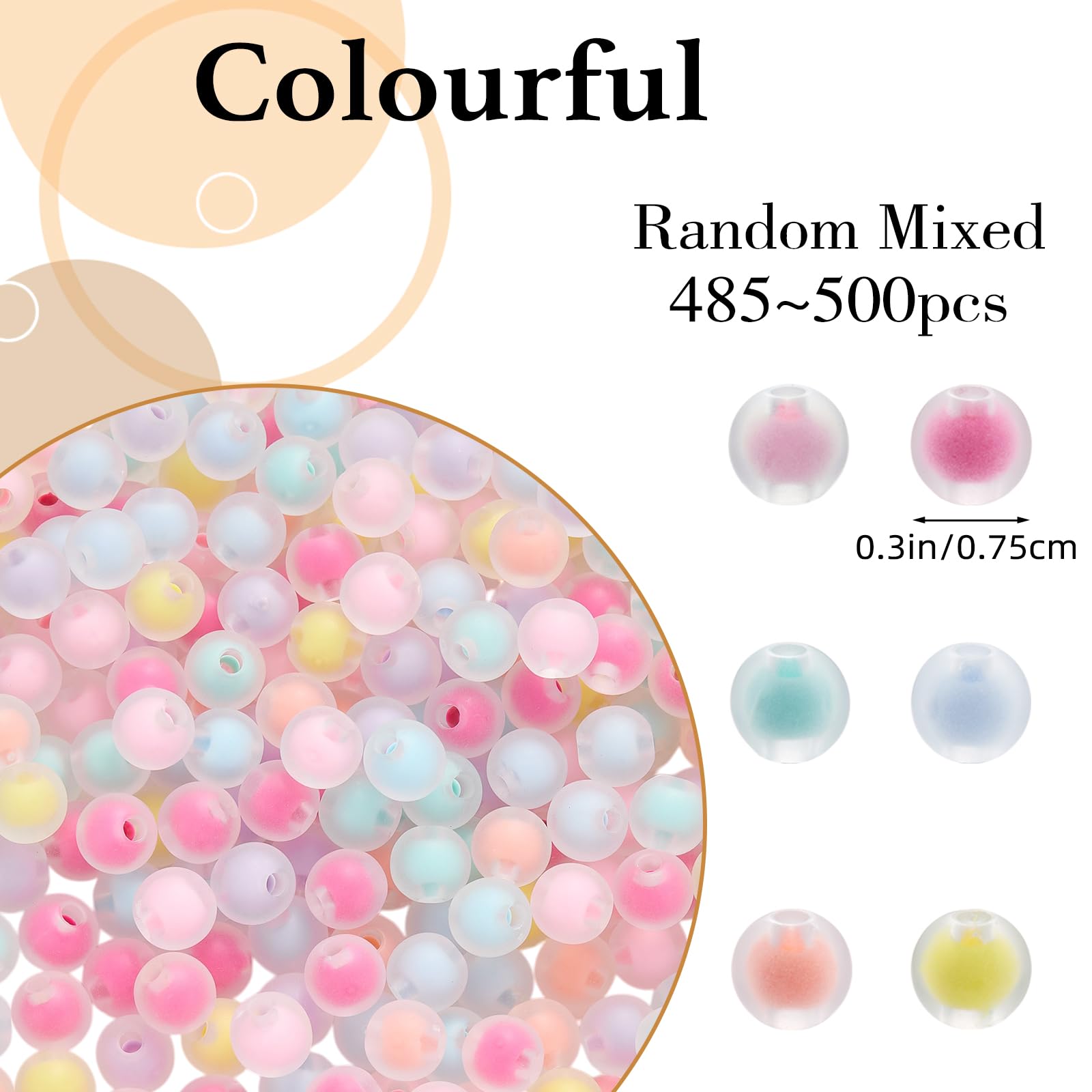 BEEFLYING 500 Pezzi Perline Acriliche da 75 mm per La Creazione di Gioielli Perline Rotonde Opache Colorate A Forma di Caramella per Braccialetti Fai da Te Collane Portachiavi Ciondoli per Cellulare