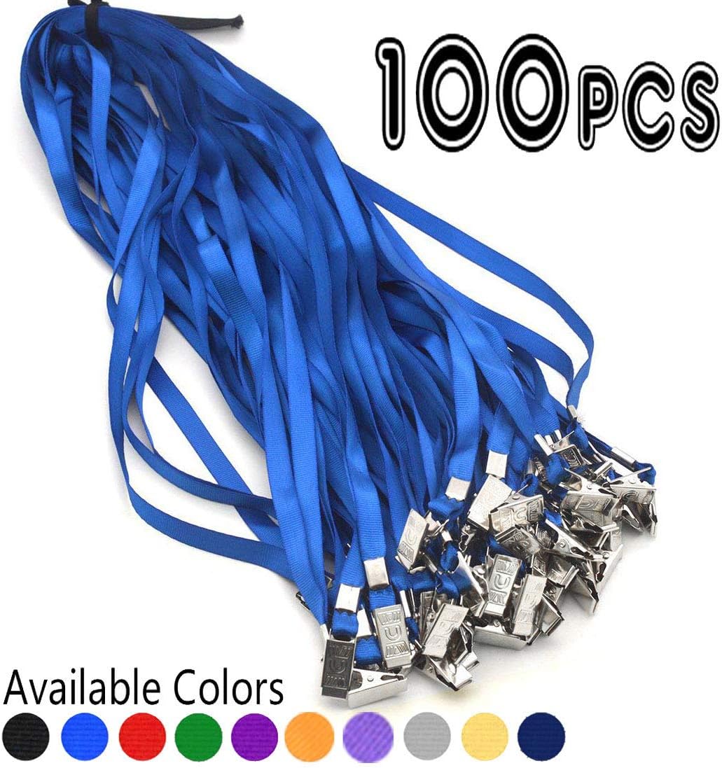 Bird Fiy Black Lanyards 100 Pack 34" Premium Lanyard Bulldog Clips Bulk Nylon Flat Lanyard with Badge Clip