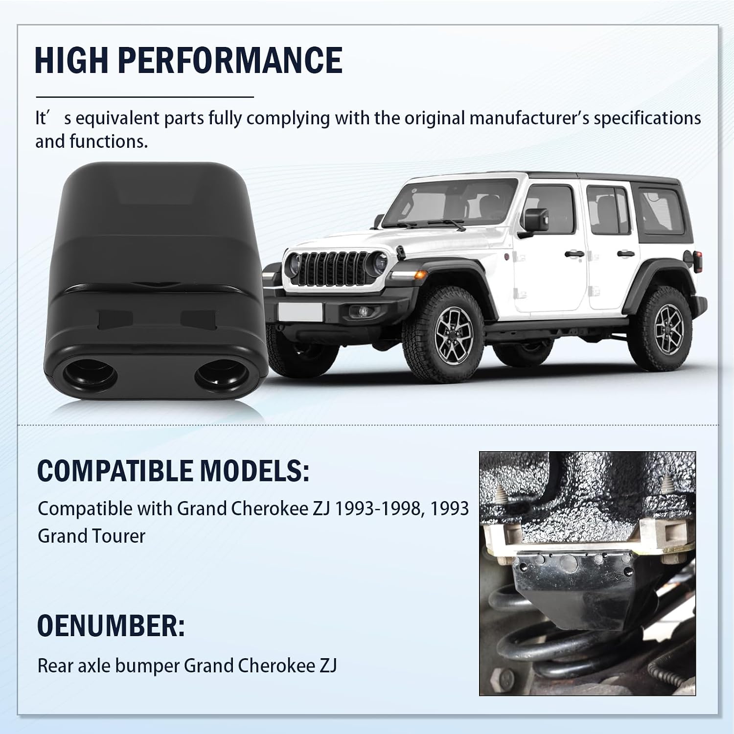 KU09022BK 4" ZJ Rear Bump Stops Compatible with Grand Cherokee ZJ 1993-1998, Grand Wagoneer 1993, Rear Axle Jounce Bumpers