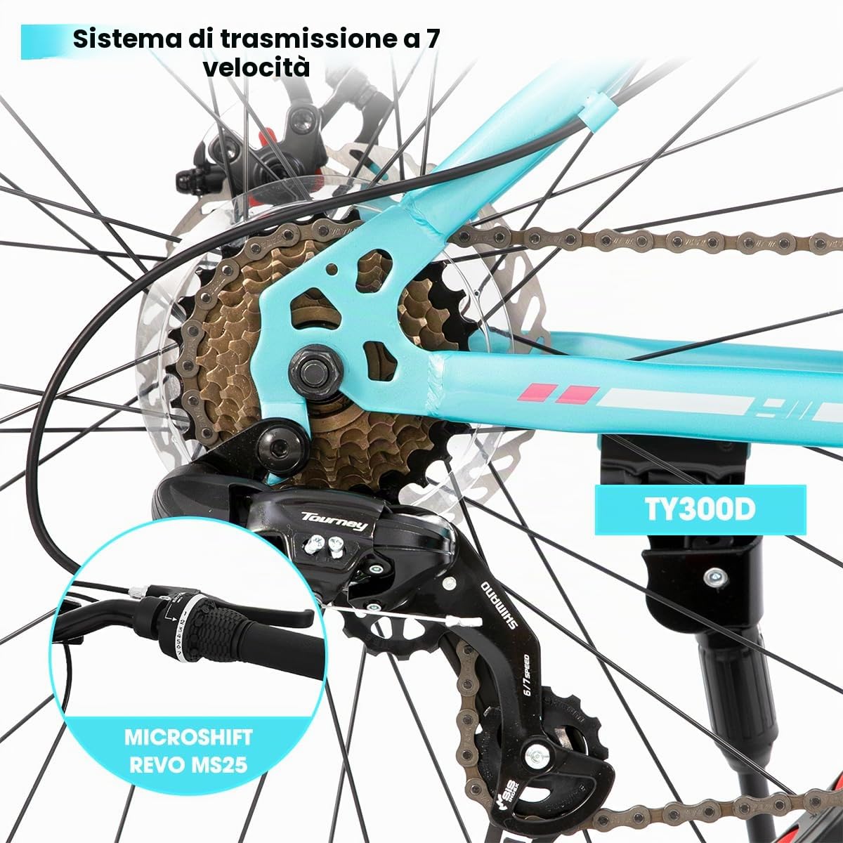 Hiland 20 pollici, mountain bike per bambini, 7 marce, Fat Tires, mountain bike, doppio freno a disco per bambini, per ragazzi e ragazze, colore: Argento/Verde/Bianco/Blu