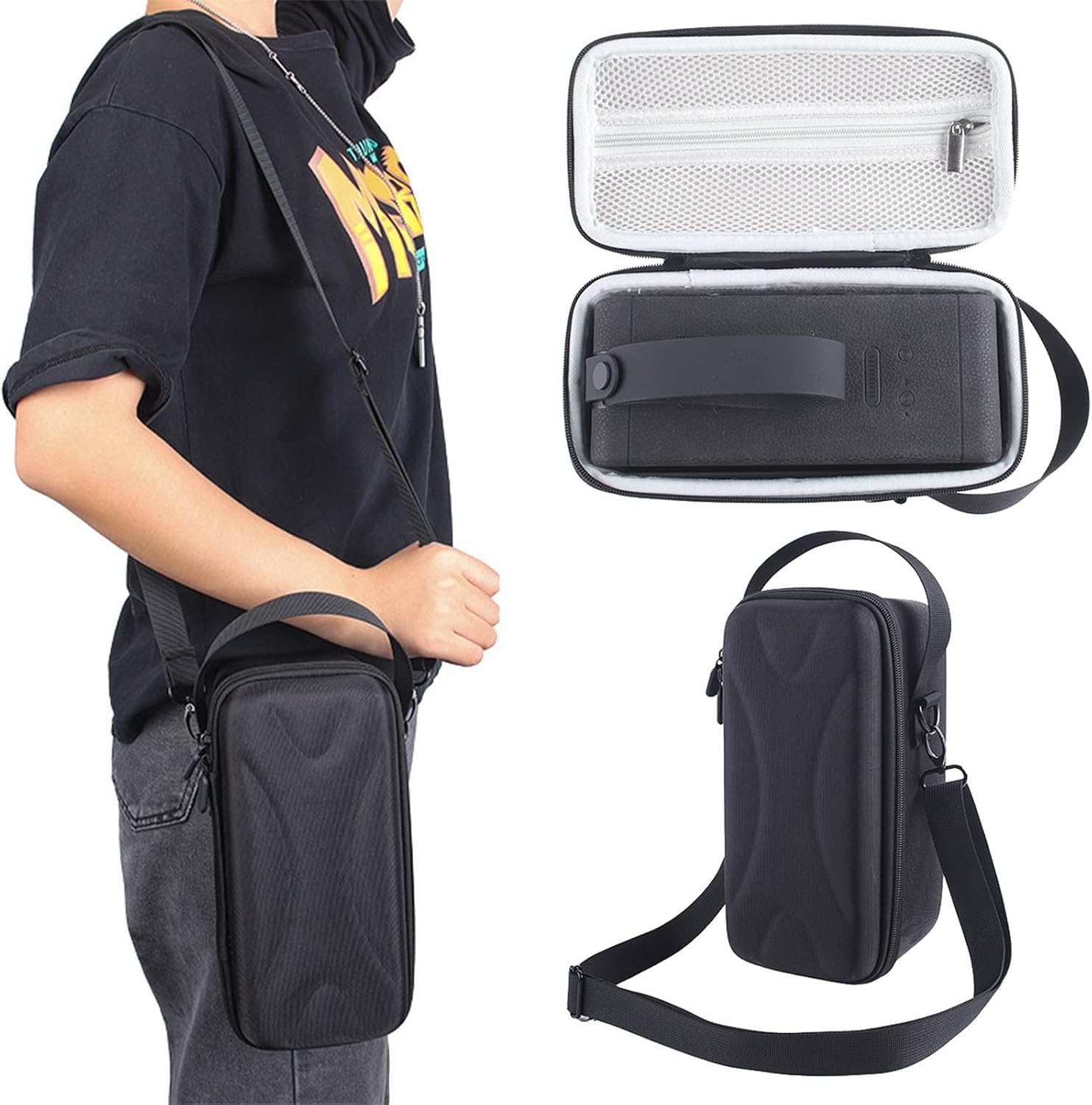 Case Bag for Marshall Middleton Portable Bluetooth Speaker,Middleton Hard EVA Carrying Case Shoulder Bag w/Extra Mesh Pocket for Cable and Accessories(Black + Gray)
