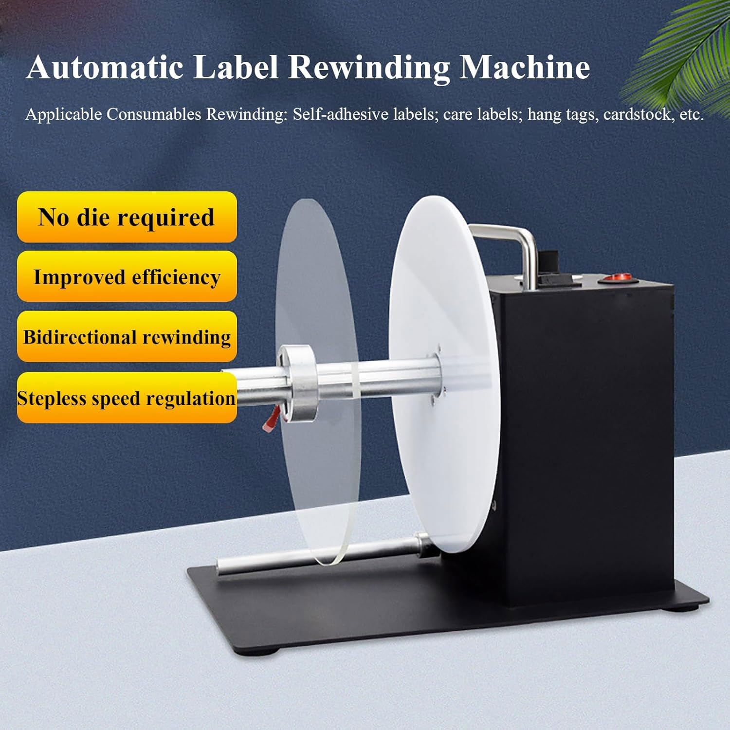 Macchina automatica di riavvolgimento di etichette, rullo elettrico autoadesivo, dimensione del disco da 196 mm, velocità regolabile, riavvolgimento bidirezionale, soluzione di riavvolgimento