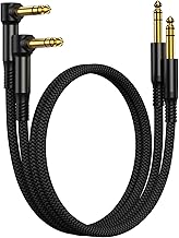 RUXELY Audio Jack Cable Right Angle 6.3 mm 1 M 2-Piece, Double Wire 6.35 mm Male Cable, TRS Balanced 90 Degree Angular 1/4 Inch for Instruments, Electric Guitar, Bass, Keyboard, Amp