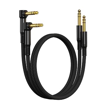 RUXELY 6.35mm TRS Instrument Cable 1M 2-Pack,1/4 Right Angle Guitar Lead | 90 Degree 1/4 Inch Male Jack Stereo Audio Cord,6.35 Balanced Line Lead for Electric Guitar,Bass,Mixer,Amplifier/AMP,Speaker