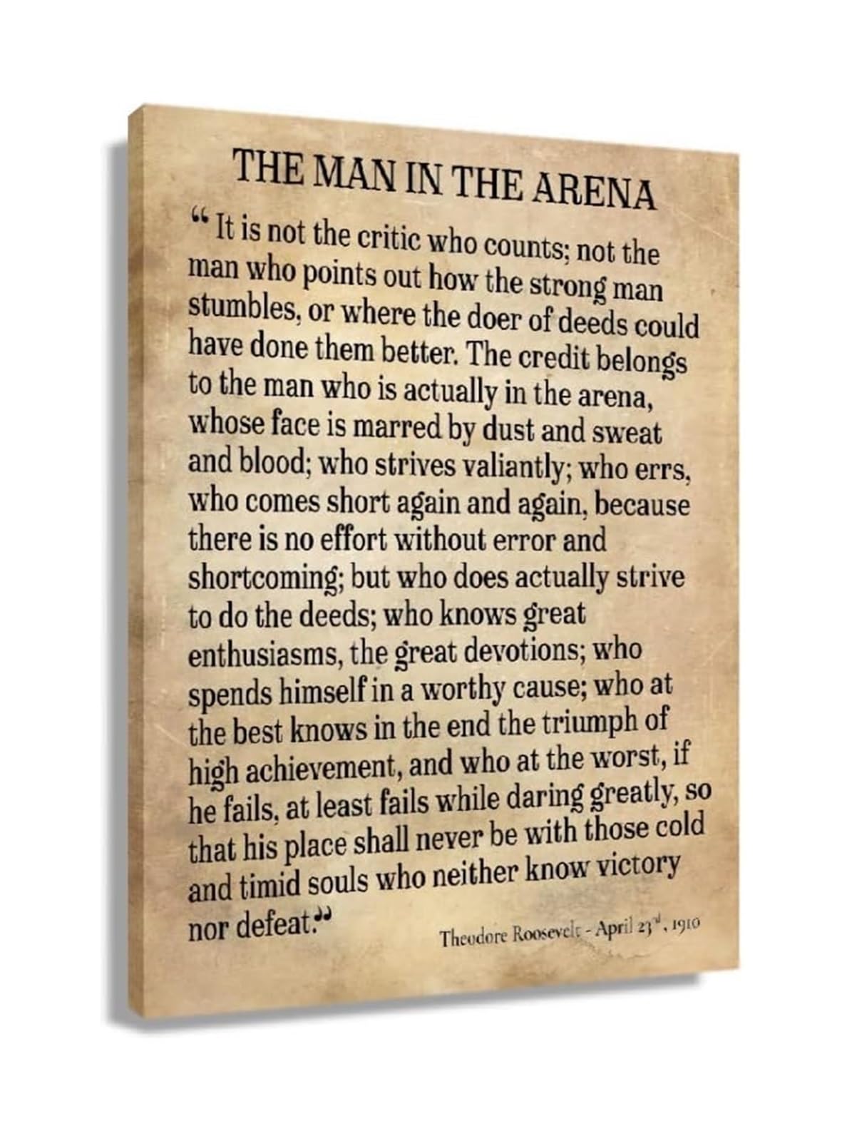 RNUMLIGH The Man In The Arena Poster, Motivational Wall-Art with Inspirational Quote, Theodore Roosevelt Speech Print for Home Office, Study, Gym