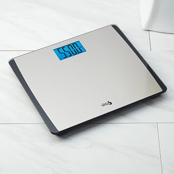 Eat Smart Precision 550 Pound Extra-High Capacity Digital Bathroom Scale, Extra-Wide Platform, Stainless Steel Body Weight Scale with Step-On Tech, Silver