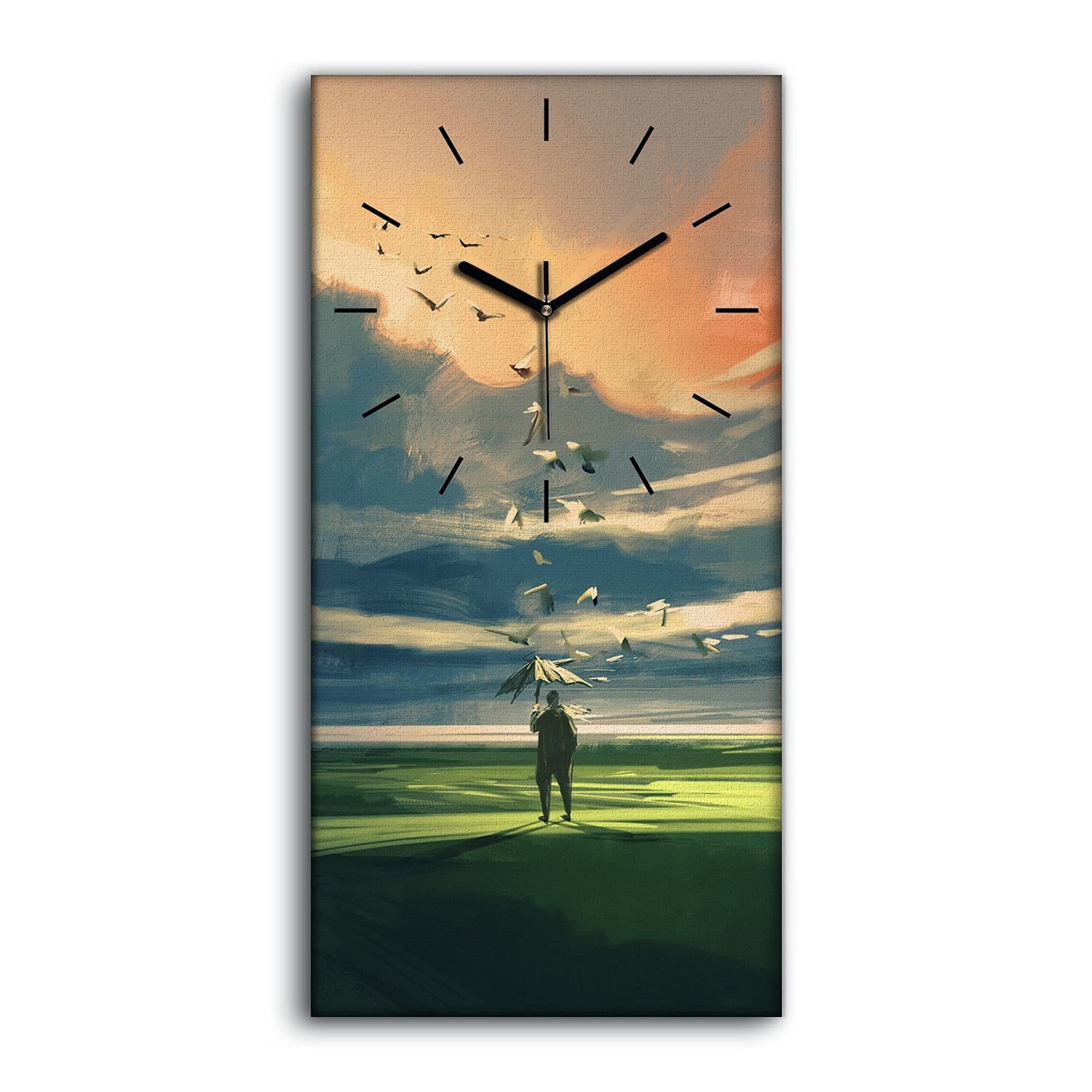 Horloge sur Toile Silencieuse sans Tic Tac Image Homme Parapluie 30x60cm